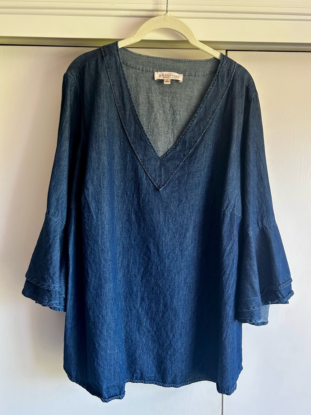 Philosophy V-Neck 100% Cotton Blouse Top Flounce Sleeve size 1X